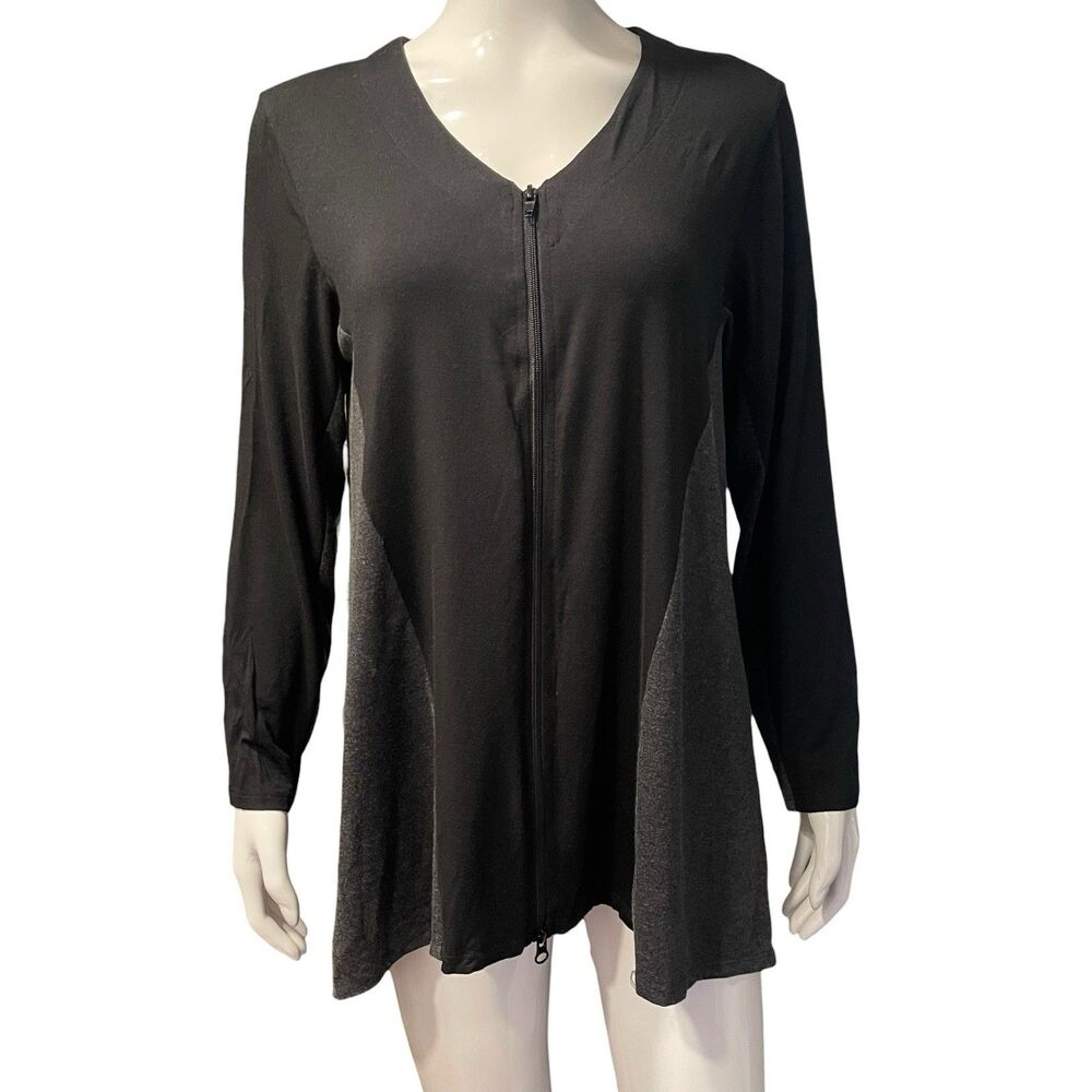 Comfy USA Sz Medium Long Sleeve V-Neck Zip Front Tunic Top Black Lagenlook Modal